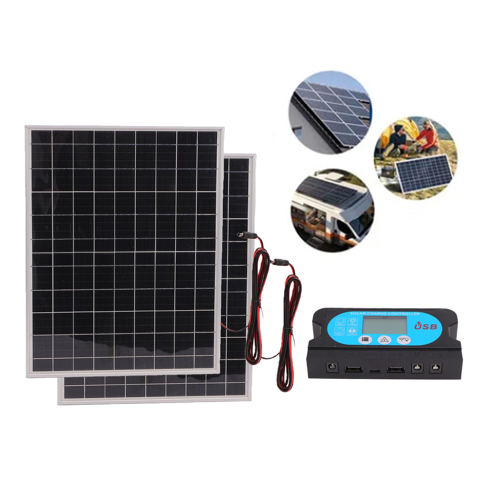 Aramox Pannelli Solari con Controller Modulo Fotovoltaico Monocristallino | Telaio in Lega di Alluminio, per Rimorchio Marino per Barche , Off-grid, Controller Intelligente a Doppio Chip, Uscita USB