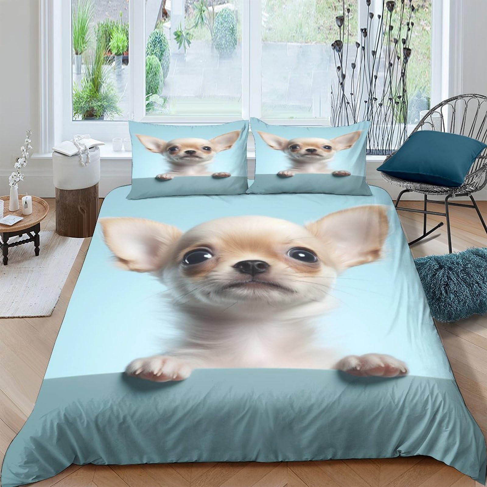 Parures de lit Chihuahua 3D avec housse de couette en microfibre confortable pour lit King 220x240cm