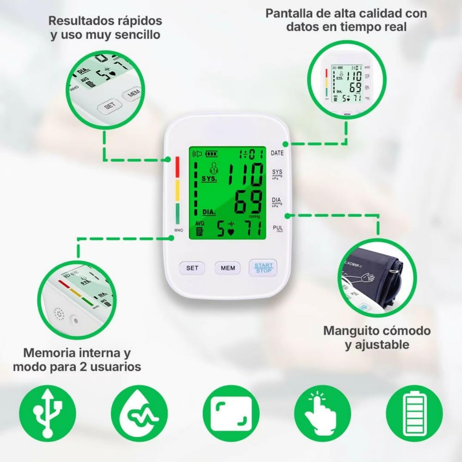 oryzom Tensiómetro V1 Pro – Precisión clínica y comodidad óptima para un control fiable en casa，Pantalla grande, voz de aviso, pequeño y portátil