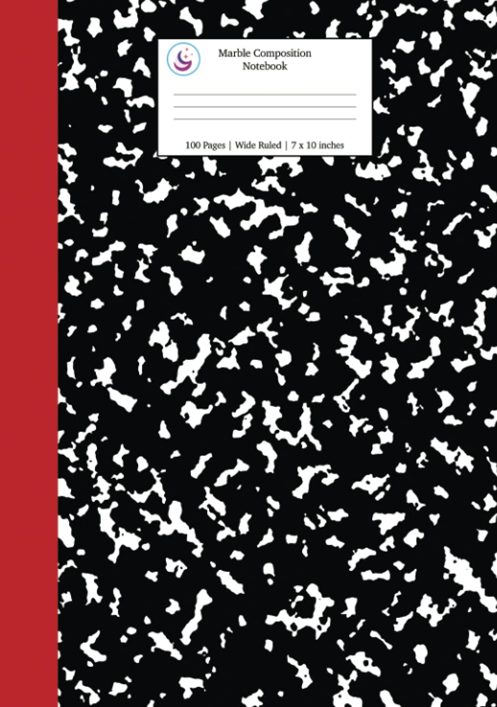 Marble Composition Notebook Wide Ruled: Black and Red Spine Marble Hardcover Journal