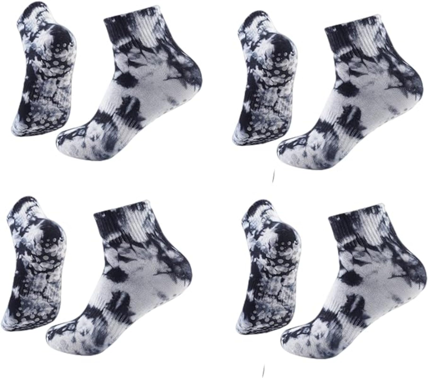 VAZZIC Women's Tie Dye Sport Socks - 1/4/5/6 Pairs Non Slip Grip Cushioned Crew & Long Floor Socks