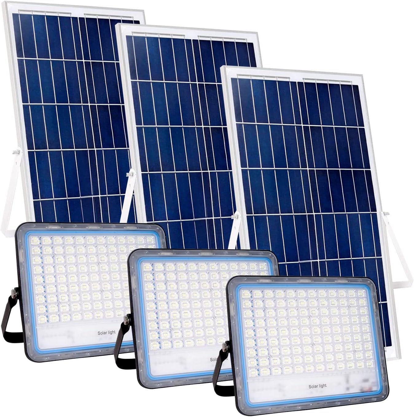 3 x faro led esterno con pannello solare 400w luce bianca 6000k Bianco IP67 impermeabile pannello led solare fotovoltaico con telecomando smd
