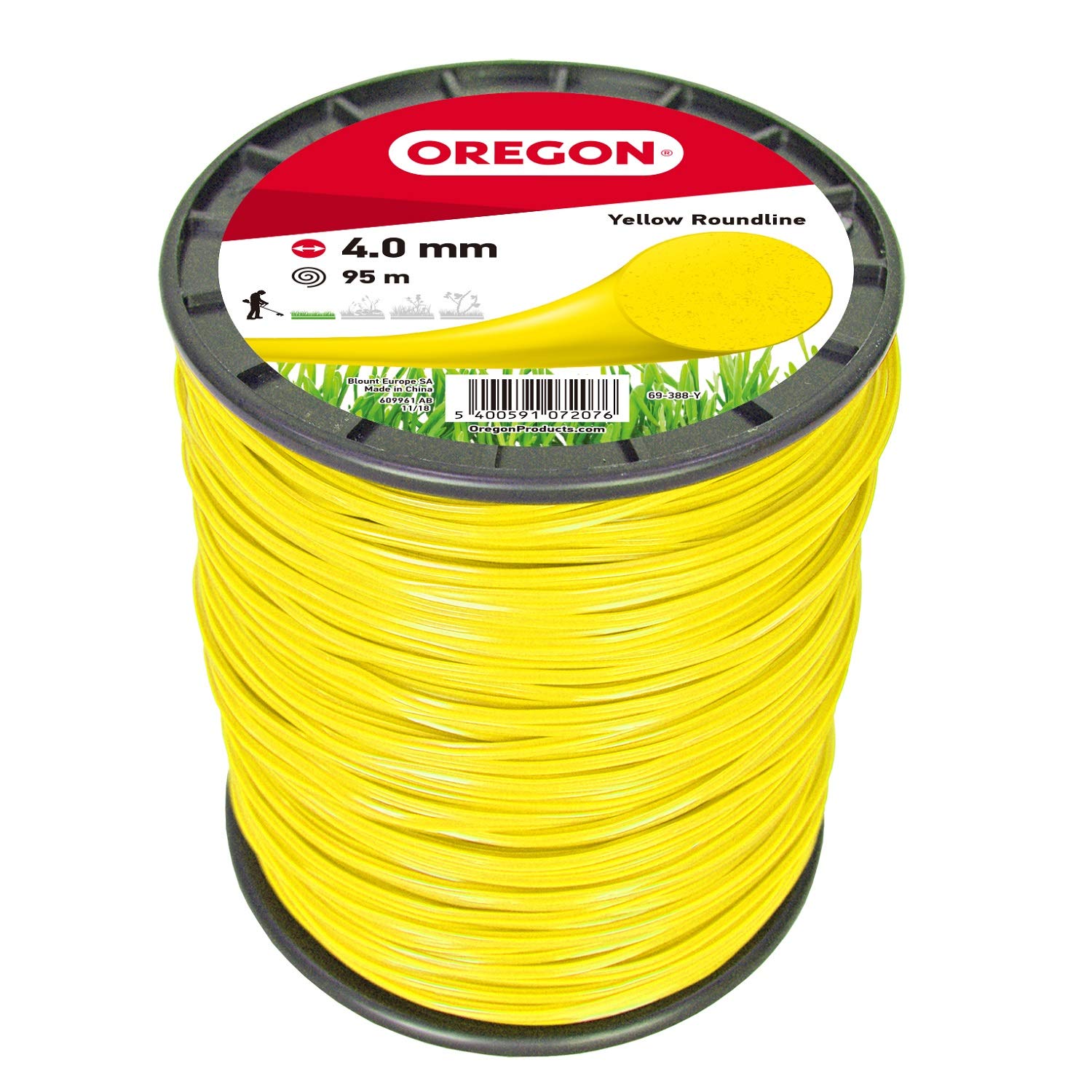 Oregon Yellow Round Hilo Redondo para Desbrozadora 4mm, Hierba, Maleza, Vegetación y más, Hilo de Nylon de Gran Resistencia, Compatible con la Mayoría de Modelos Estándar, 4.0mm x 95m (69-388-Y)