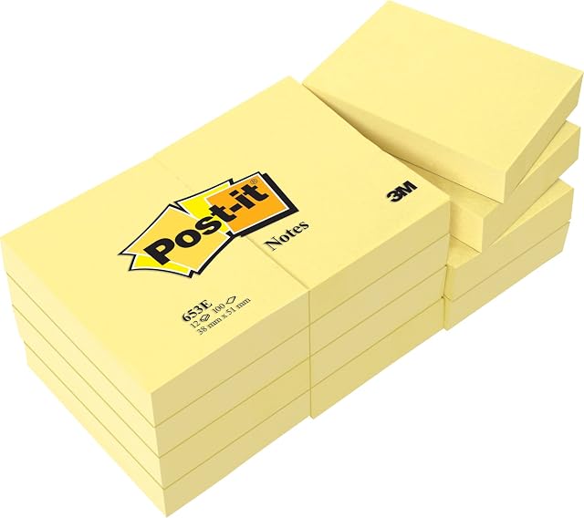 Post-It 653E Karteczki Samoprzylepne, Żółty, 8 x 16,8 x 1,4 cm