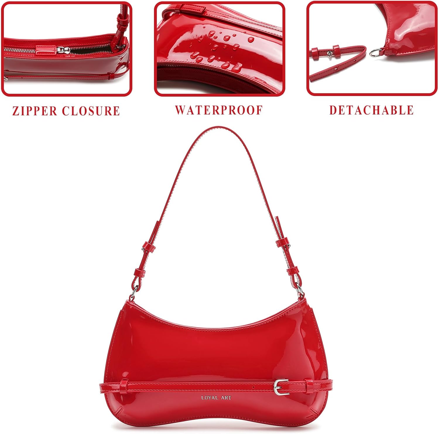 Trendy Shoulder Bag for Women, Small Under the Arm Purse Patent Leather Womens Purses and Handbags with Zipper Closure | Trendy, Under the Arm, Purse, with Zipper Closure - Image 5