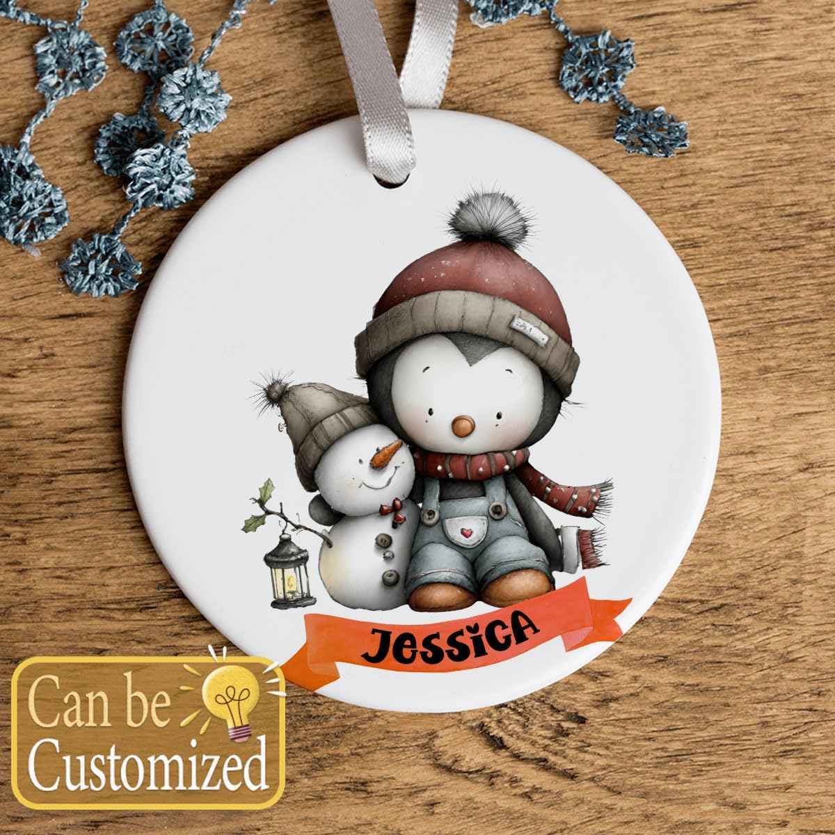 Funny Display Your Personalized Name Whimsical Penguin Animal Lovers Elevating Quirky Zoo Fauna Ceramic Ornament Uniquely Owns Tree Modern Traditional Avant Garde Match Set image 2