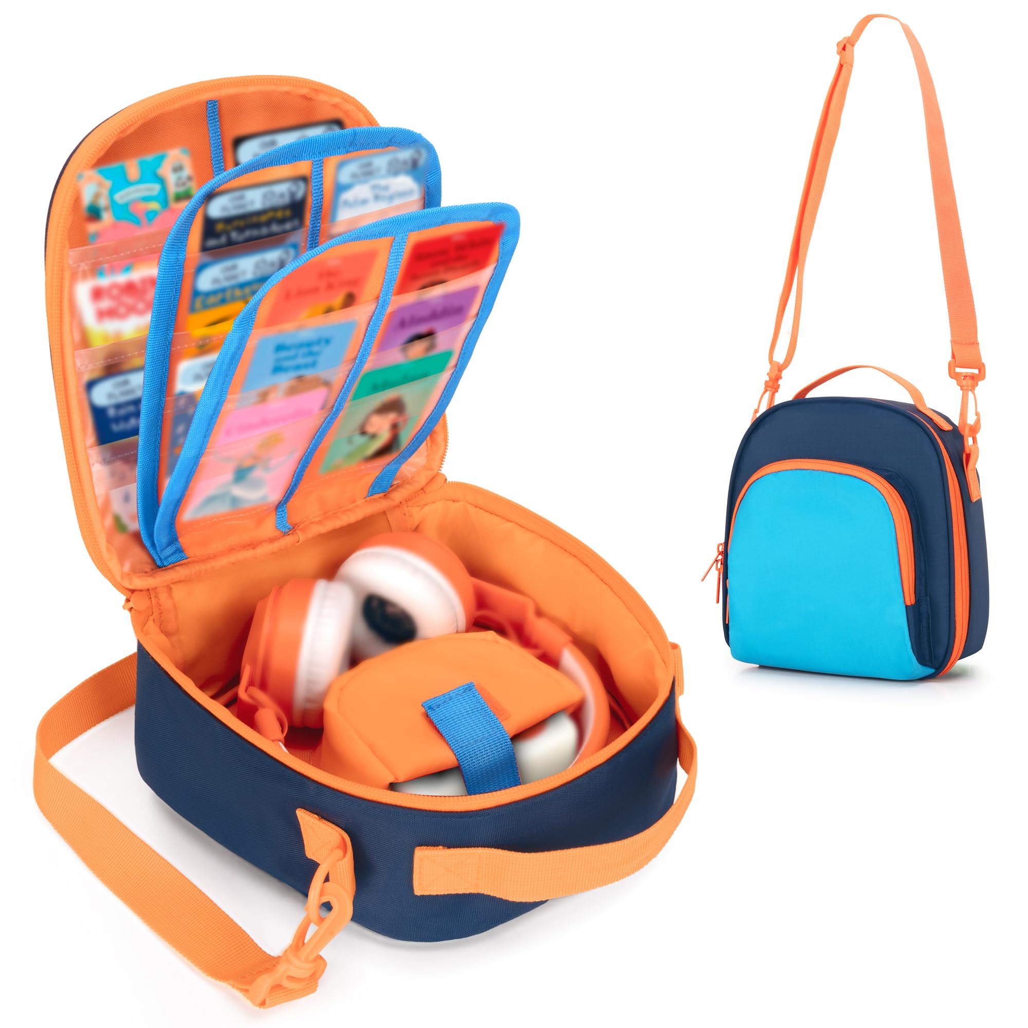 GRAOSO Etui do przenoszenia kompatybilne z Yoto Mini (edycja 2024), etui na karty mieści do 30 kart, podróżna torba do przechowywania audio odtwarzacza muzyki i akcesoriów do słuchawek, niebieska