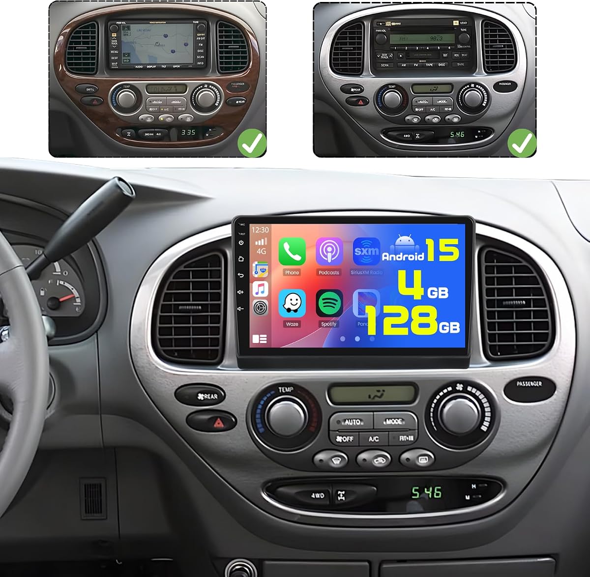 4+128G 9'' Android 15 estéreo de coche para Toyota Sequoia 2005-2007 | Para sistema JBL pantalla táctil inalámbrica Carplay Android Auto 5G WiFi Bluetooth GPS SWC FM EQ cámara de respaldo micrófono