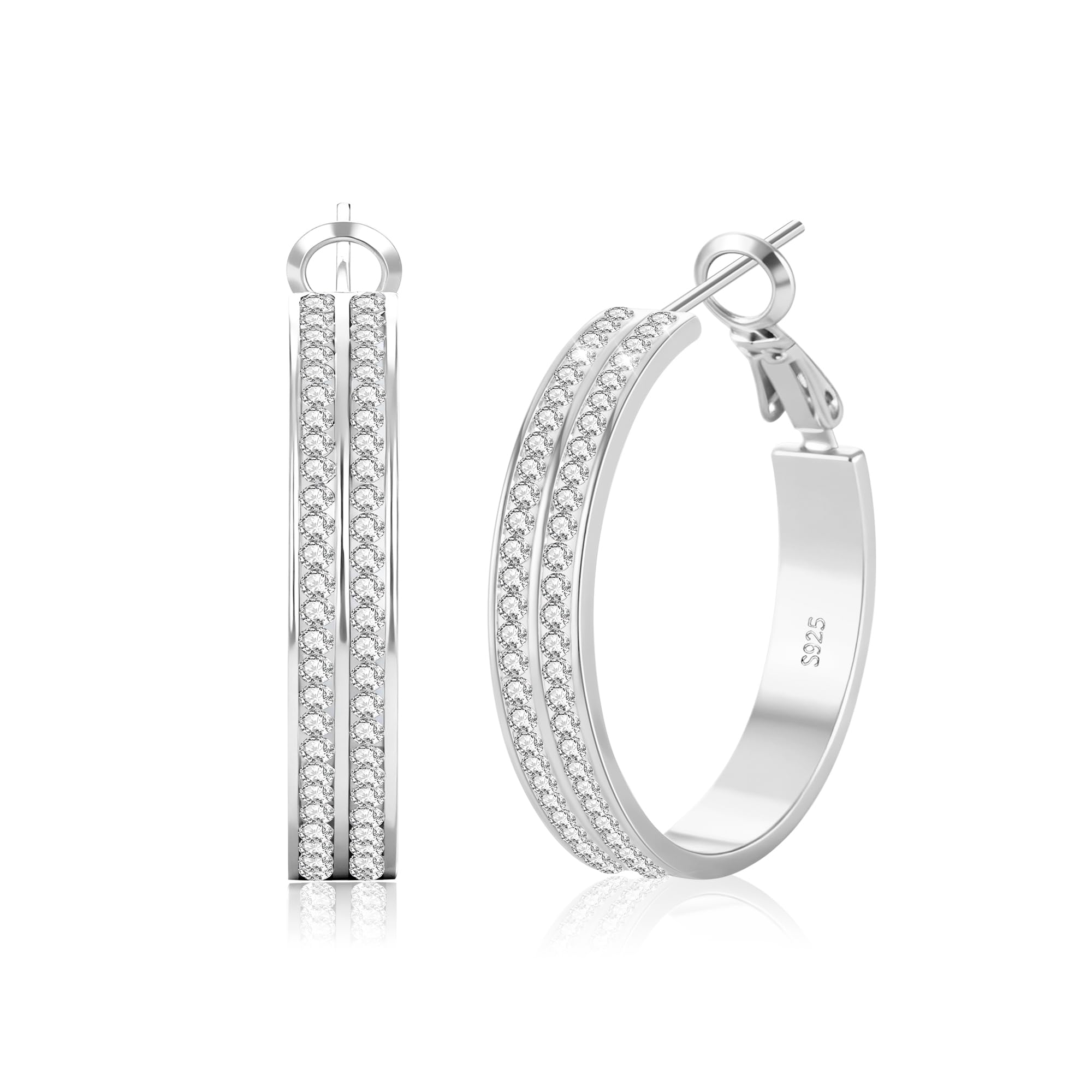 LOUMILEO 5MM Creolen Silber 925 für Damen Leicht funkelndes Gold Strass Doppeltes Rhinestone Ohrringe Gold Hypoallergene Creolen Silber mit Kubischem Zirkonia Schmuck Geschenk 30MM / 40MM