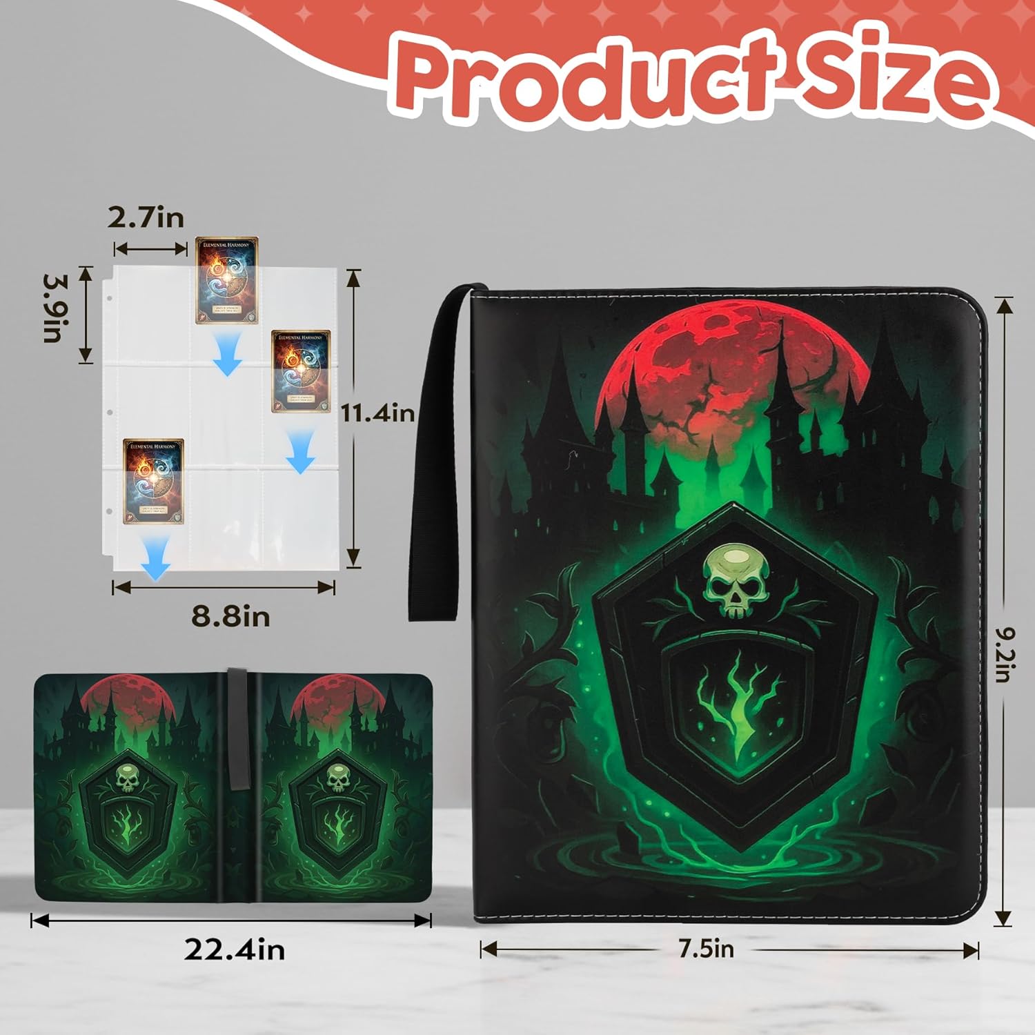 9 Pocket Card Binder for MTG/YGO/PTCG/Game Cards,Holds 720 Cards,Premium Card Collector Book for TCG Players,Toys Gifts for Kids-Green