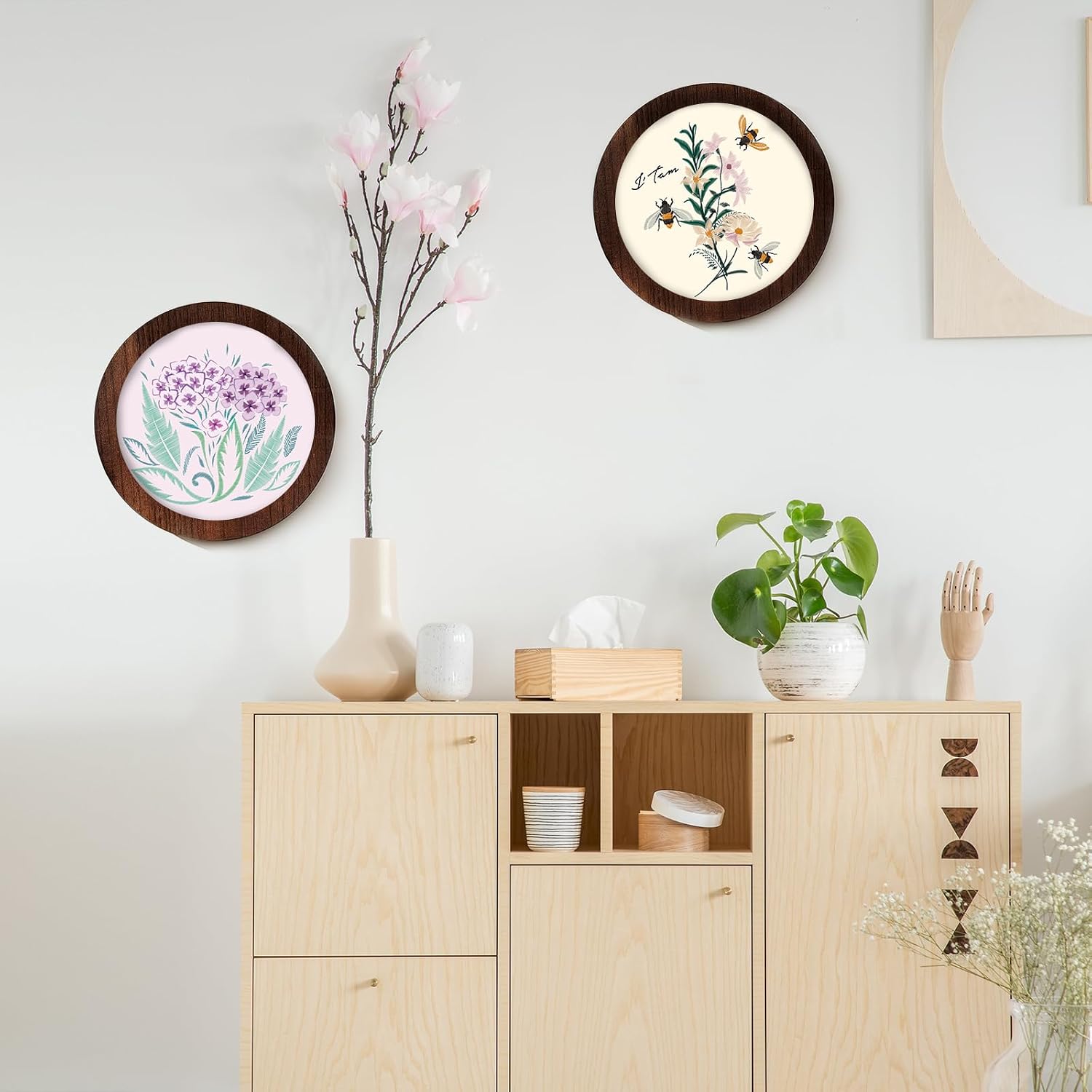 3 Sets 6 Inch Solid Wood Embroidery Frames with Bamboo Hoops, Round Embroidery Hoop Display Frame for Finished Cross Stitch DIY Craft Sewing Ornaments Art