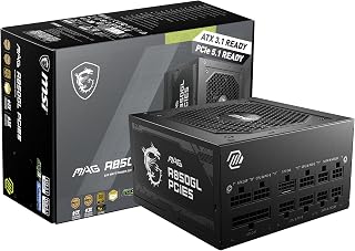 MSI MAG A850GL PCIe5 850W Fully Modular 80+ Gold PSU - ATX 3.1, PCIe 5.1 Ready, Compact, 10-Year Warranty