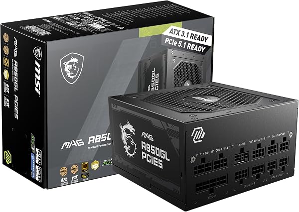 MSI MAG Bloc d'alimentation 850 W 80 Plus Gold - ATX 3.0 PCIe 5.0 Ready - 12VHPWR [MAG A850GL PCIE5]