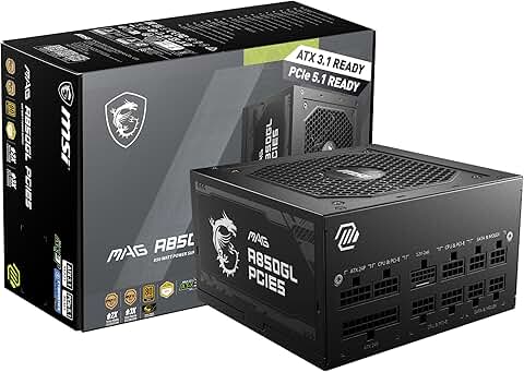 MSI MAG Bloc d'alimentation 850 W 80 Plus Gold - ATX 3.0 PCIe 5.0 Ready - 12VHPWR [MAG A850GL PCIE5]