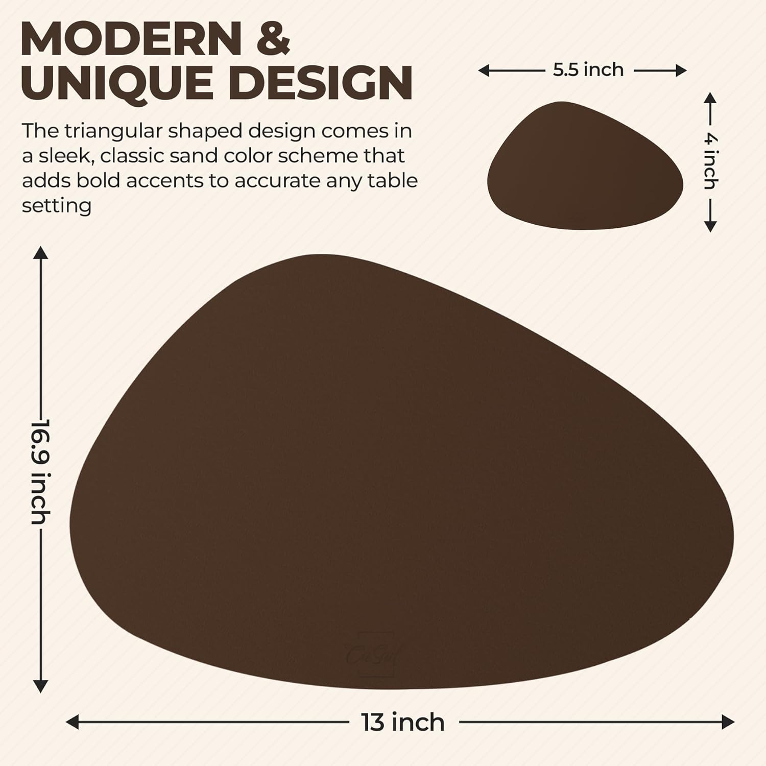 Faux Leather Placemats and Coasters - Set of 4 Round Modern Brown Table Mats for Dining - Heat Resistant, Waterproof & Non Slip Place mat for Indoor & Outdoor - Wipeable for Easy Care (Brown)
