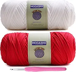 Pacote com 2 camisetas de crochê para fazer você mesmo tricô pano de crochê bolsa de bonecas - 400 g de fio grosso grosso para crochê com tecido elástico de mistura de poliéster-elastano