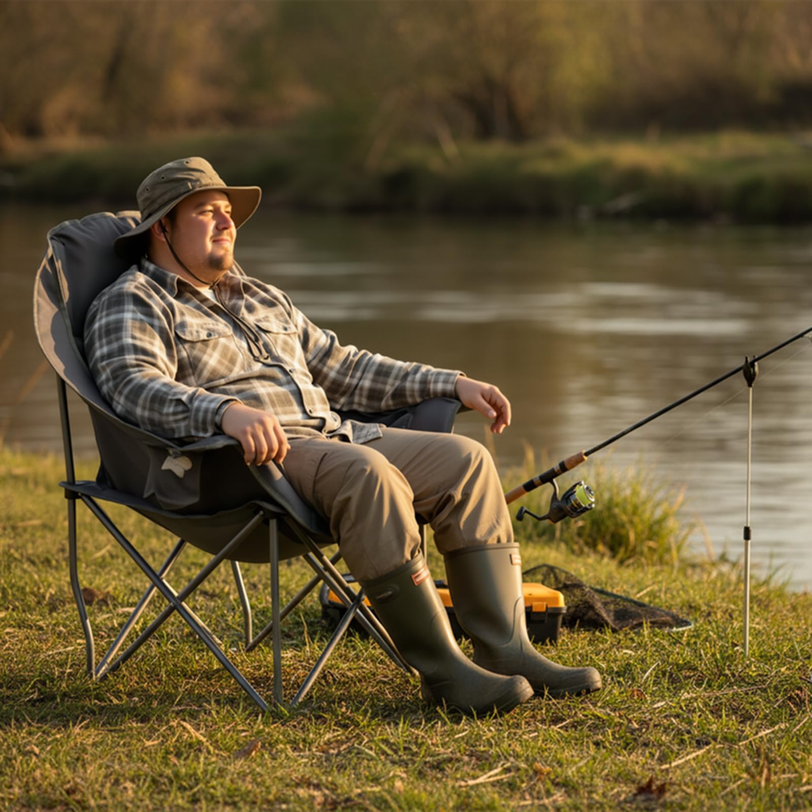 OUTSIDER Übergroßer Campingstuhl 180KG Gepolsterter Klappstuhl Campingsofa mit Getränkehalter hoher Rückenlehne für Outdoor Indoor Camping Garten