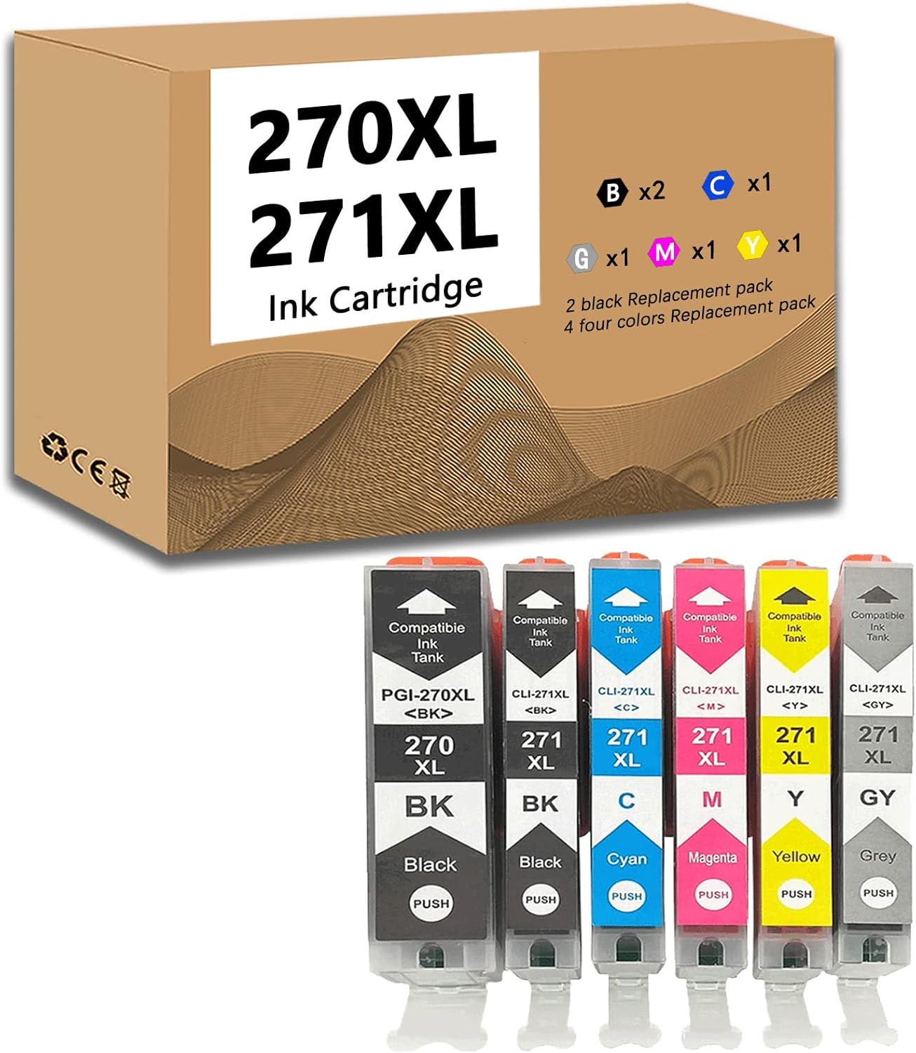 Aazon.co: Paquete De 6 Botellas De Tinta De Repuesto Copatibles Con Canon PGI-270 | CLI-271