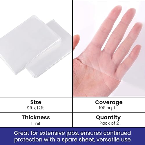 Miniatura 10 de VICMORE - Paquete de 2 paños de plástico para pintura de 4 pies por 12 pies, lámina de plástico transparente impermeable