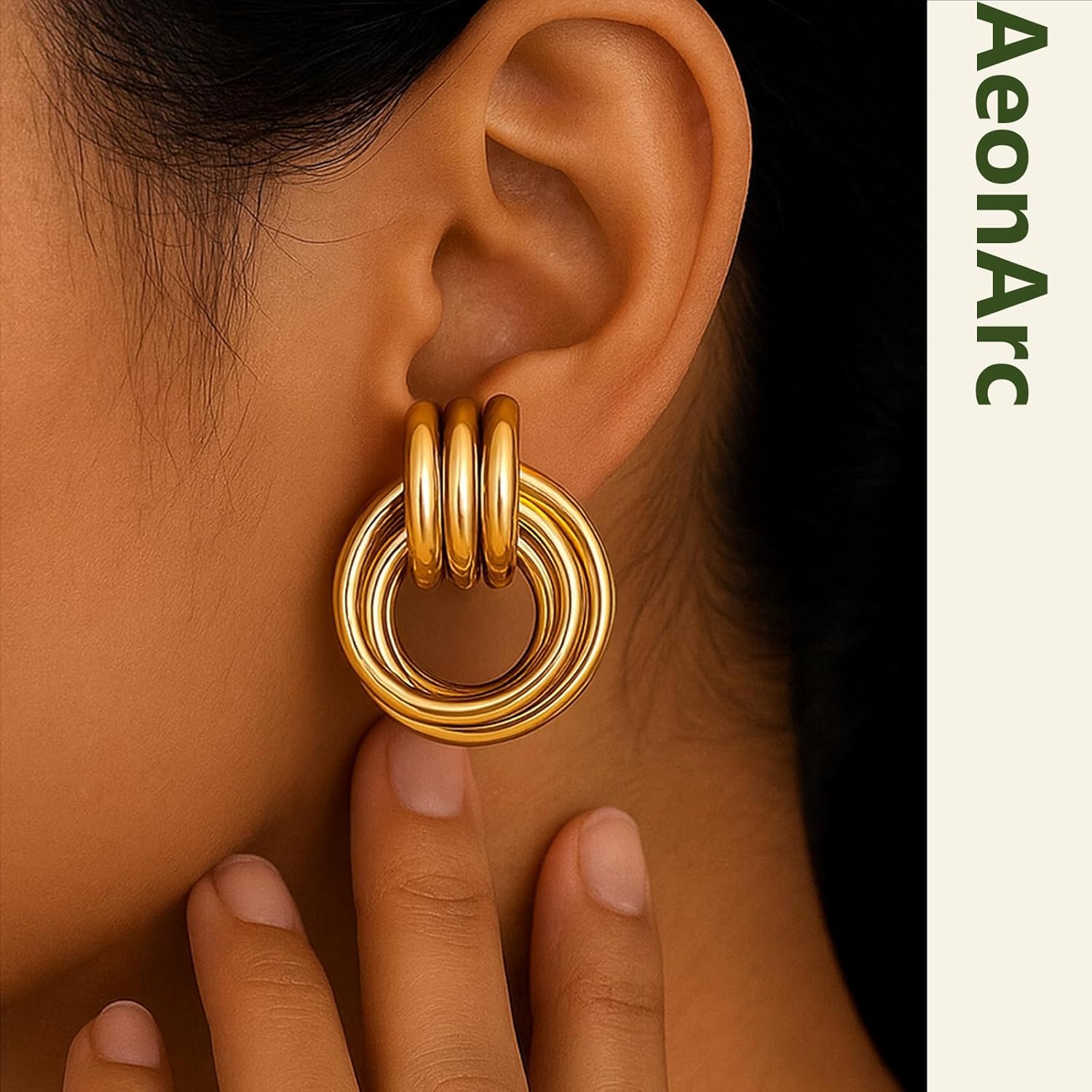 Gold Dangle Earrings for Women, 18K Gold Plated Chunky Knot Drop Earrings, Bold Statement Earrings for Everyday Wear, Work, Weddings & Gifts - Image 4