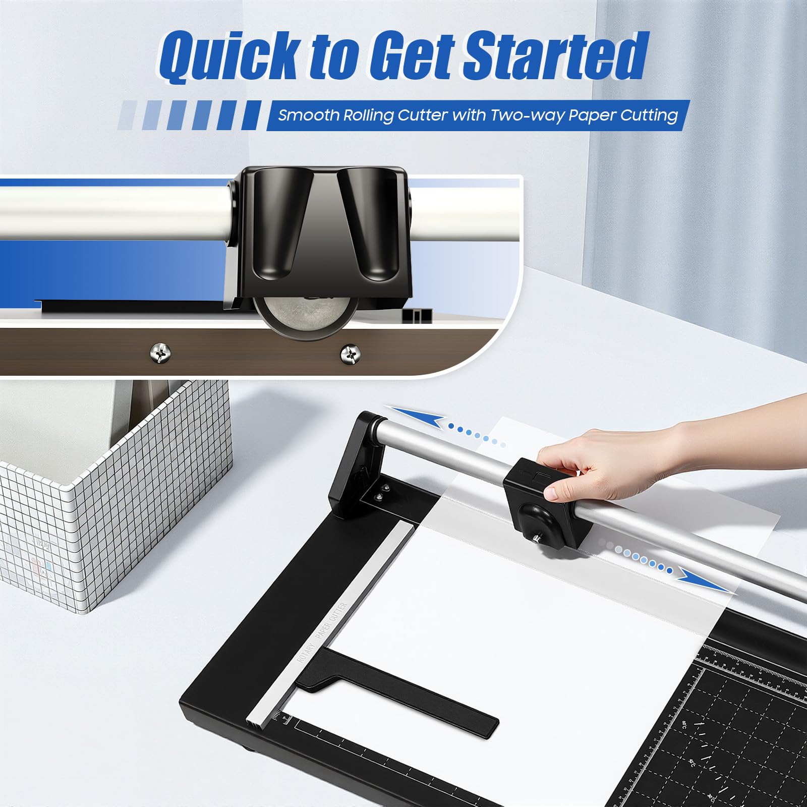 Rollenschneider 36 Zoll (90 cm) Papierschneider mit 2 Ersatzklingen & Magnetischer Positionierrutsche Professioneller Office Paper Trimmer für Präzises Schneiden von Fotos Karten und Karton