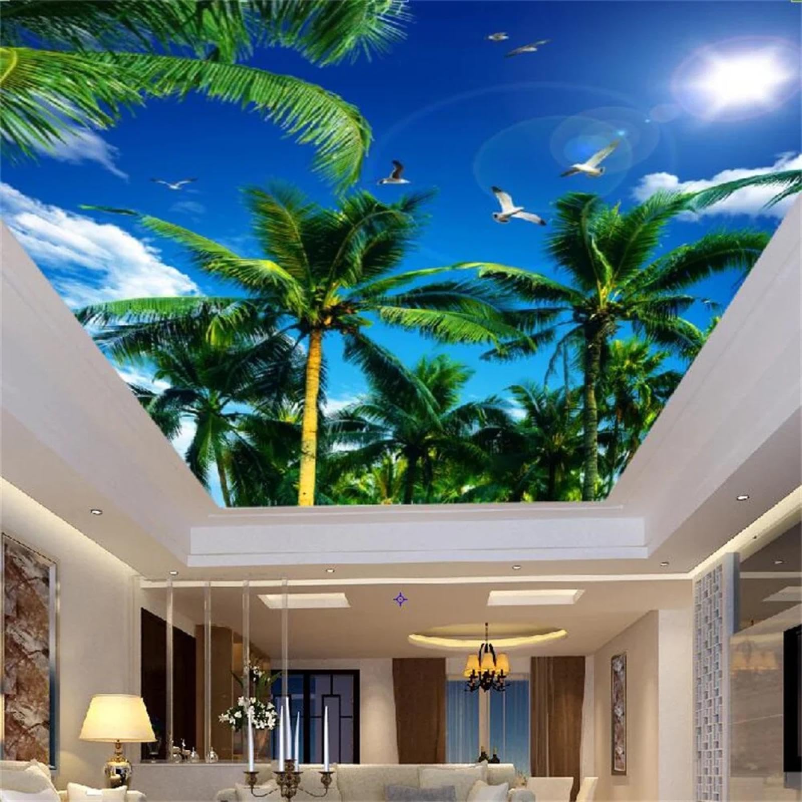Papier peint mural 3D ciel bleu cocotier paysage chambre décoration