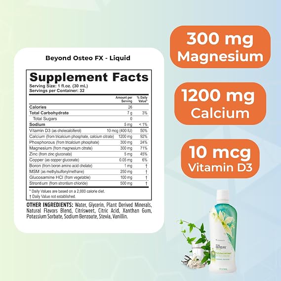 Youngevity Beyond Osteo-FX Liquid 32 oz - Calcium & Magnesium 1200/300mg + Vitamin D3, Zinc, MSM, Glucosamine + 77 Trace Minerals - Supplement for Bone Health (32 fl oz - Pack of 4)