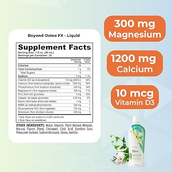 Youngevity Beyond Osteo-FX Liquid 32 oz - Calcium & Magnesium 1200/300mg + Vitamin D3, Zinc, MSM, Glucosamine + 77 Trace Minerals - Supplement for Bone Health (32 fl oz - Pack of 4)