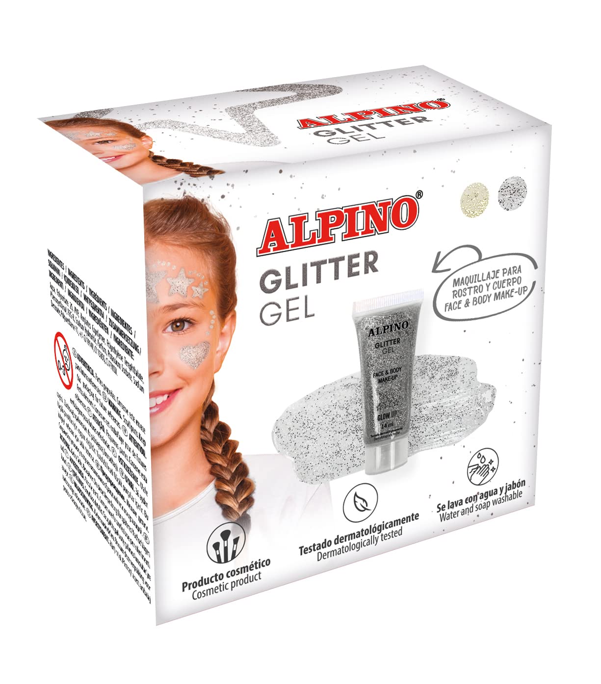 Glitter Gel Alpino Fiesta color plata formato unicolor de 6 unidades| Gel purpurina con base transparente| Purpurina líquida color plata