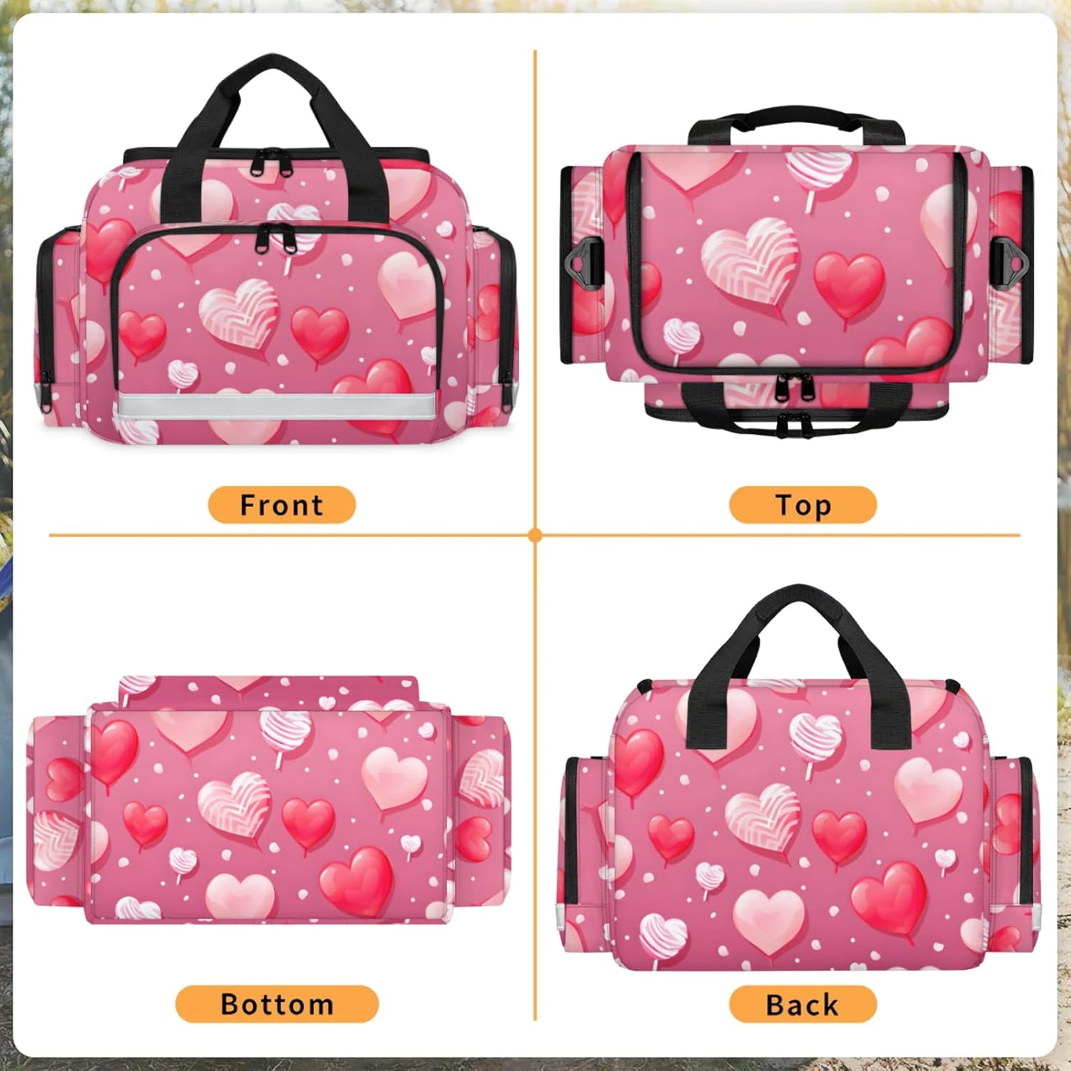 First Aid Bags Empty, Red Pink Heart Emergency Bag First Aid Kit Multiple Compartment Kit Carrier On Call Trauma Bag for Paramedics Emergency Medical Supplies Kit