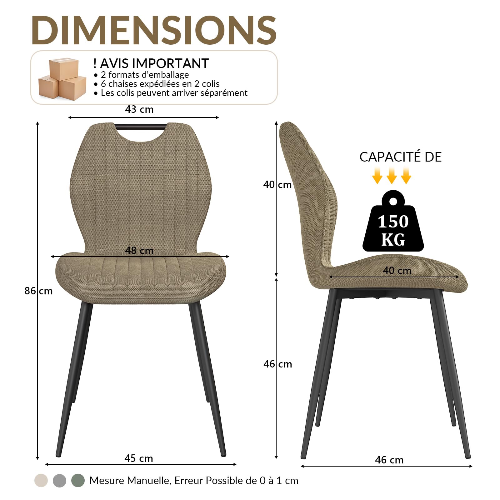 JIJIAN 6er Set Stühle Esszimmer mit Chenille, Braun Esszimmerstühle