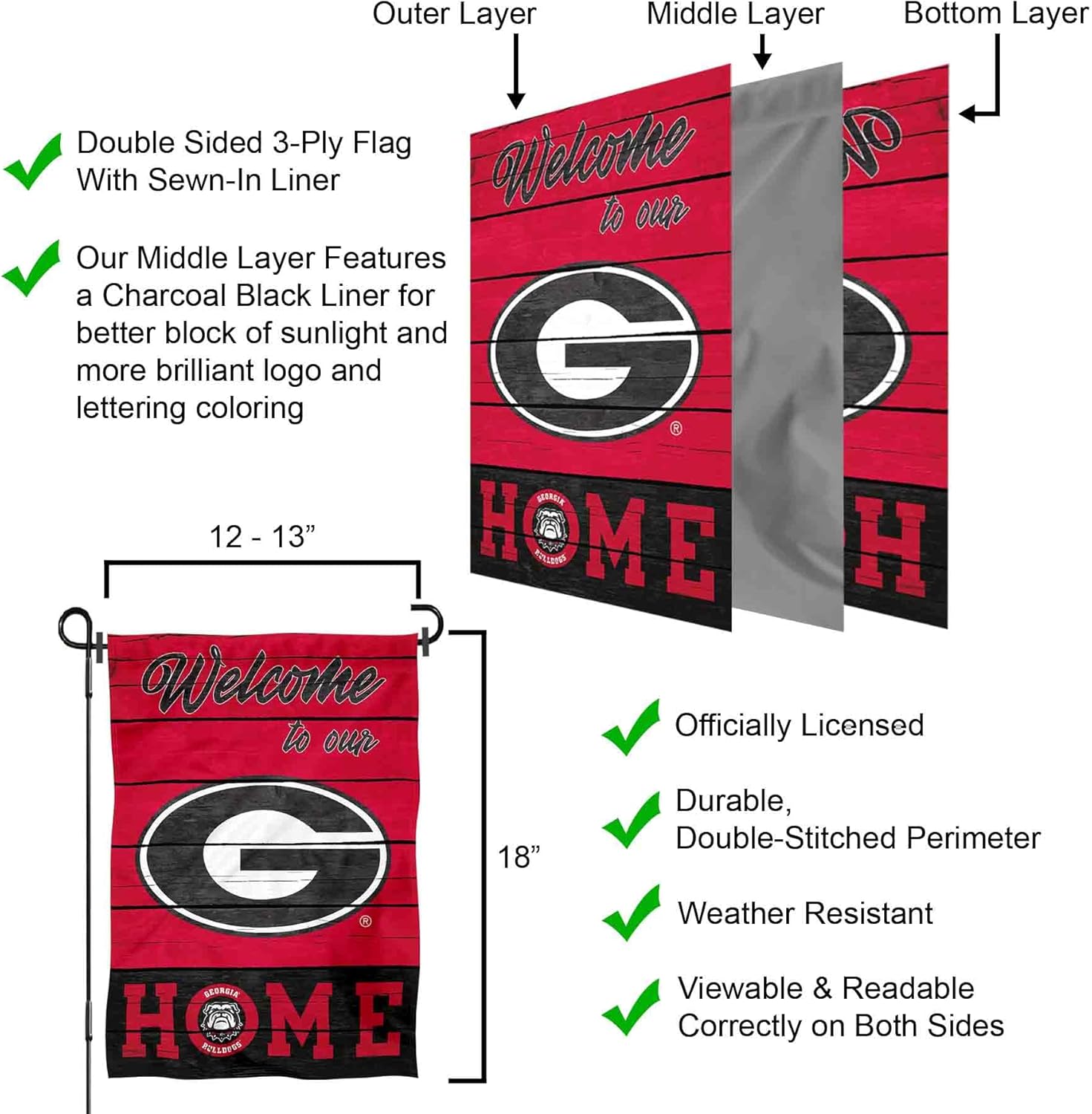 College Flags & Banners Co. Georgia Bulldogs Welcome To Our Home Double Sided Garden Yard Flag - Image 6