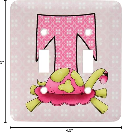 Miniatura 2 de 3dRose lsp_62880_2"T es para tortuga en color rosa para niñas bebé y niños monograma T en impresión retro interruptor de doble palanca