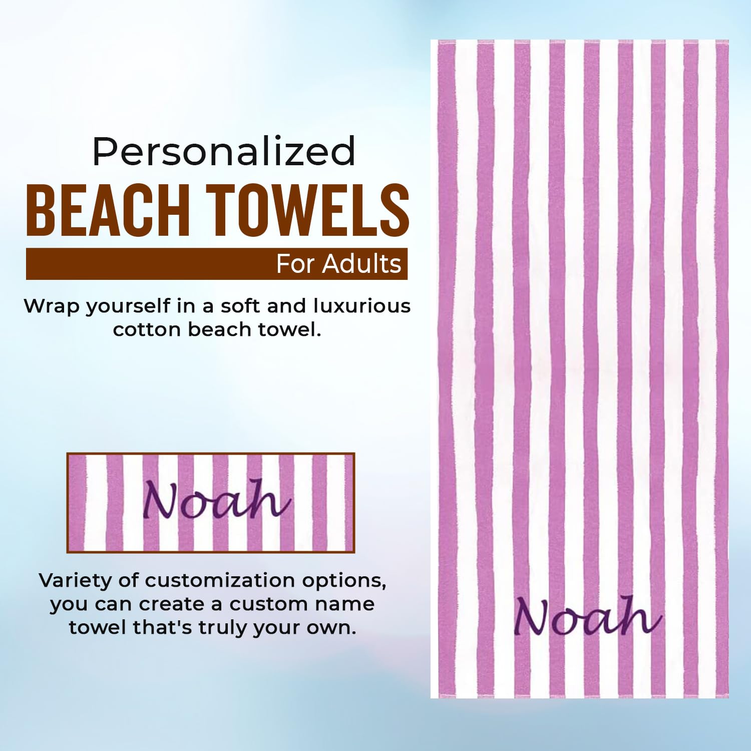 Personalized Beach Towels With Name – 70x30 Inch 100% Ring Spun Cotton, Striped Design, Great For Pool & Camping - View #12