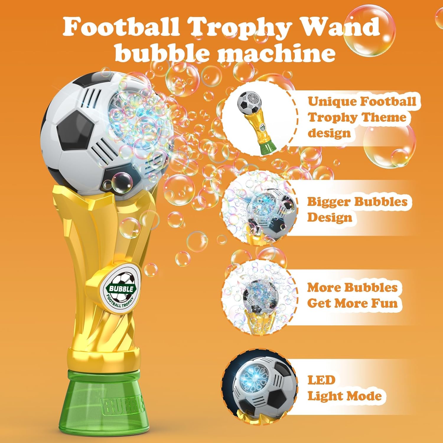Football Trophy Bubble Wand,Soccer World Cup Bubble Machine for Kids,Light Up Bubble Maker,Bubble Blower,Outdoor Party Birthday Bubbles Toy for Toddlers,Gift for Boys Age 3-8 Years Old.