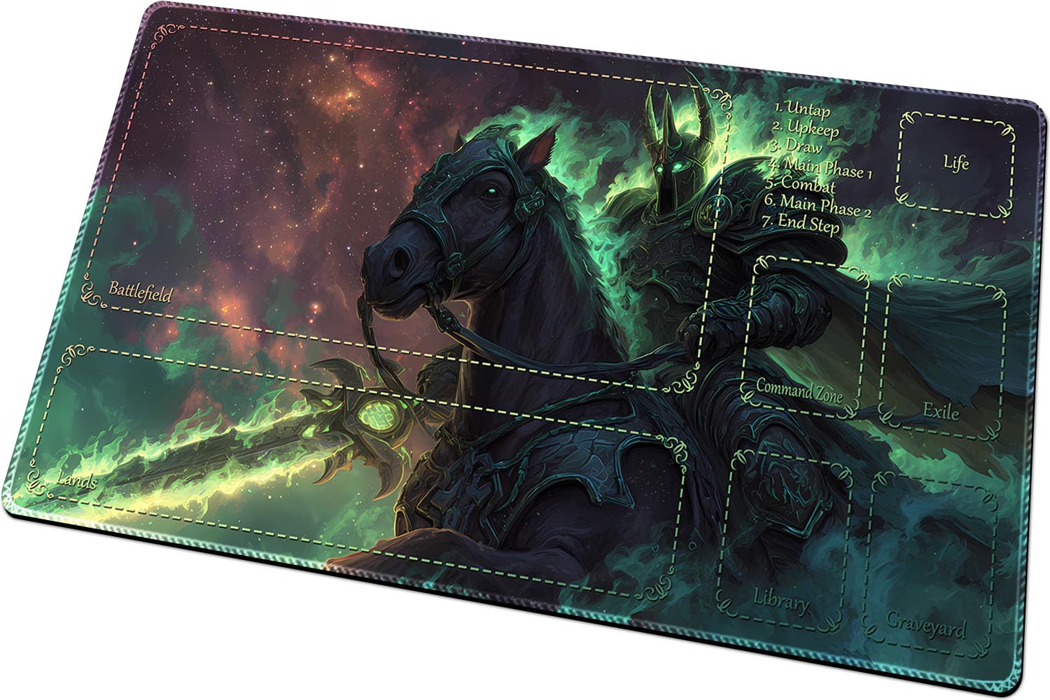 BUIBUIC Stitched for MTG Playmat, 24x14 Inches with Divided Card Areas, Non-Slip Tabletop Playmat Comes with Storage Bag, Ideal for Trading Card Game Enthusiasts(Apocalypse Knight1)