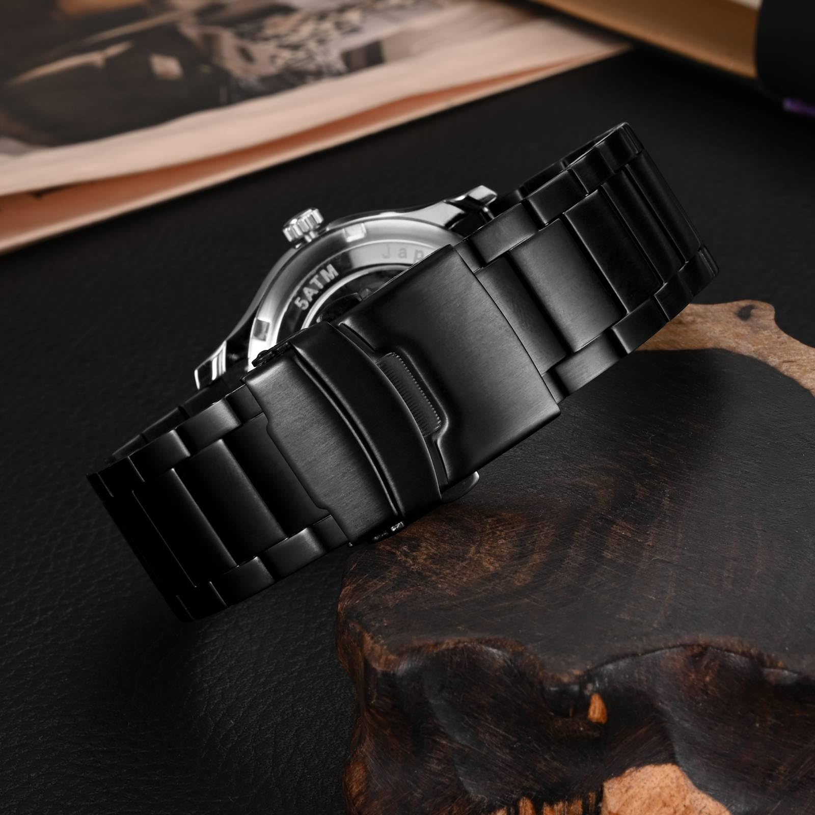 WOCCI Wytrzymały metalowy pasek do zegarka, zapasowy pasek ze stali nierdzewnej 316L, zapięcie zastępcze, kompatybilna szerokość uchwytu zegarka 18 mm, 20 mm, 22 mm, 24 mm
