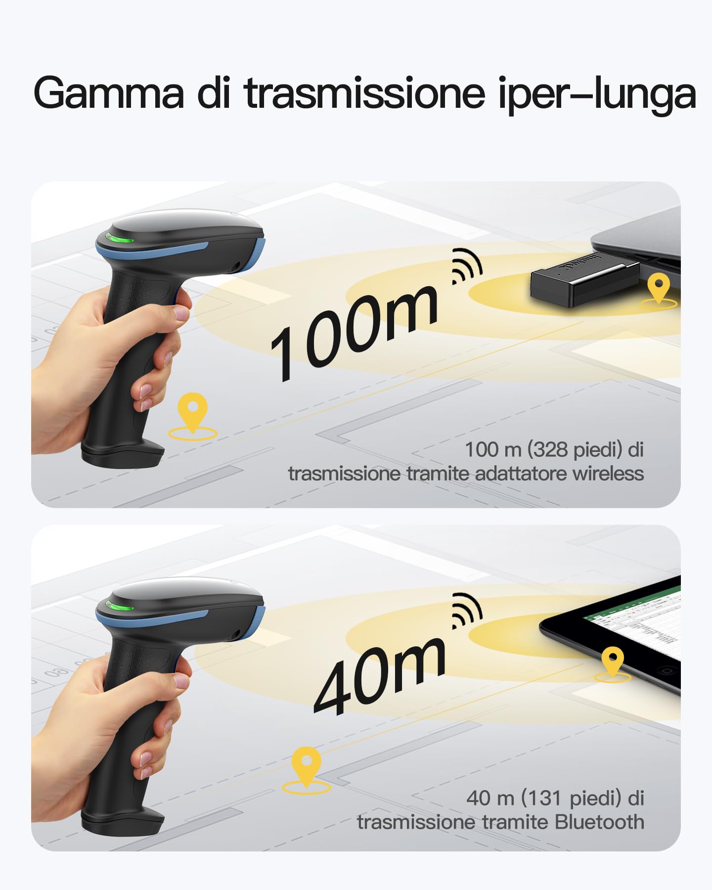 Inateck Lettore di Codici a Barre 1D 2D QR, Pistola Barcode Scanner Wireless, 2600mAh Batteria, Plug and Play per PC Computer Android iOS iPhone, BCST-23, Blu