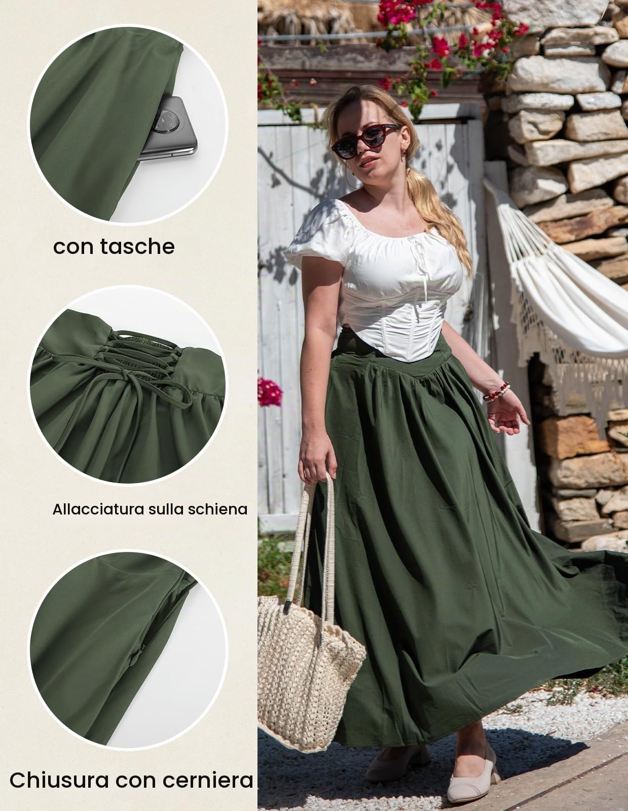 SCARLET DARKNESS Gonna vittoriana da donna a vita alta, maxi gonna medievale