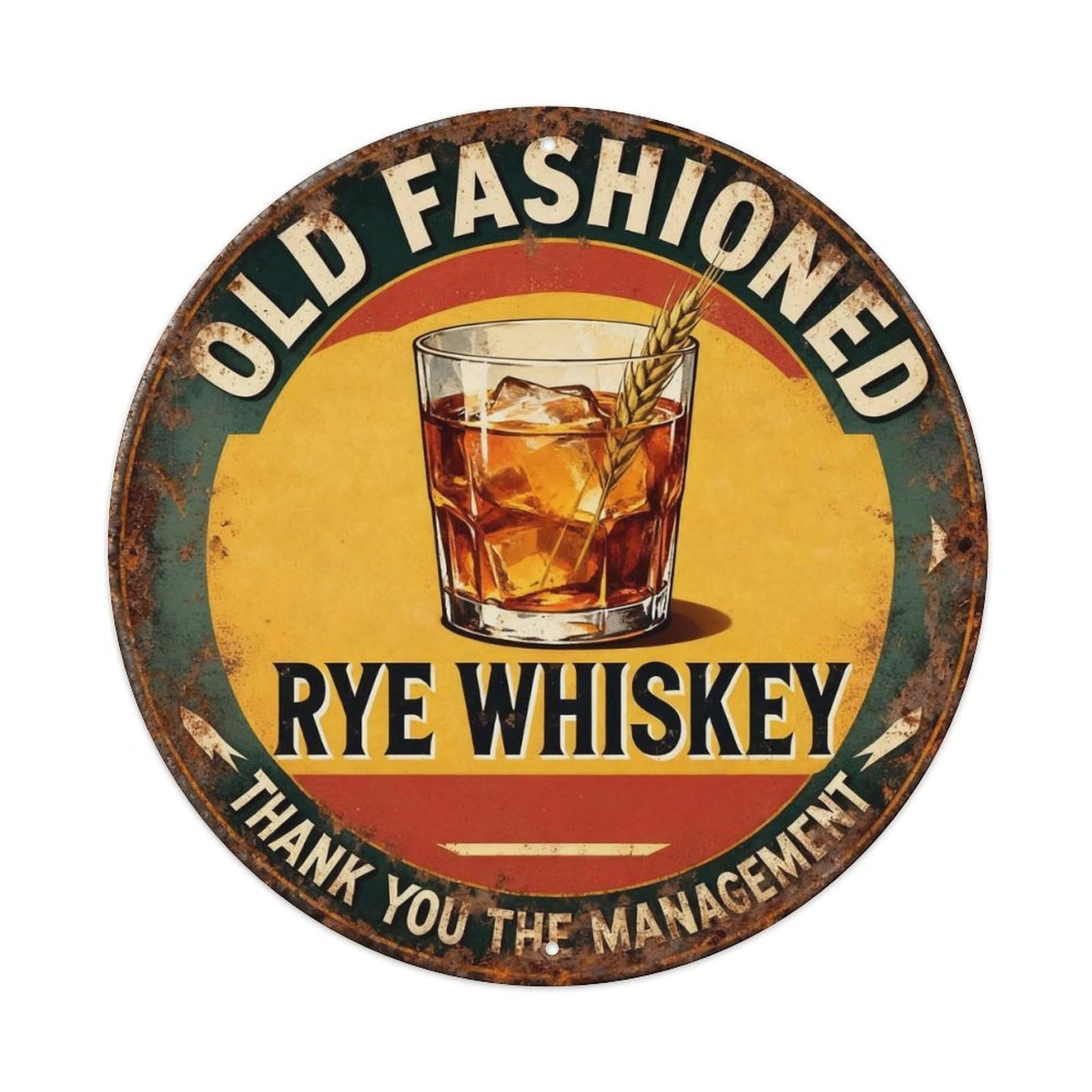 Old Fashioned Rye Whiskey Metal Tin Sign Plaque