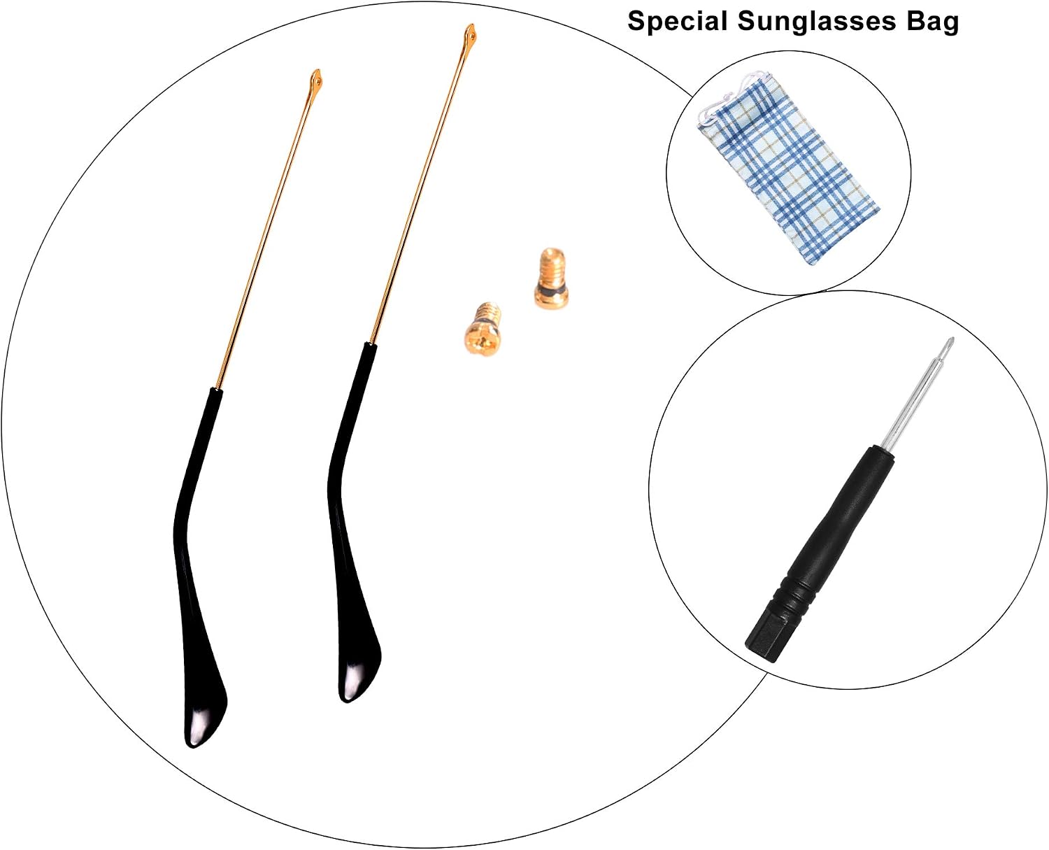 Replacement Temple Tips Arms for Aviator RB3025 3447 Sunglasses Repair Kit (Gold)