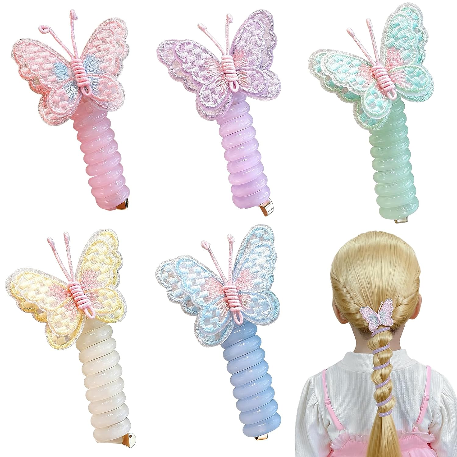 Pearl Butterfly Spiral Hair Ties for Women - No Damage