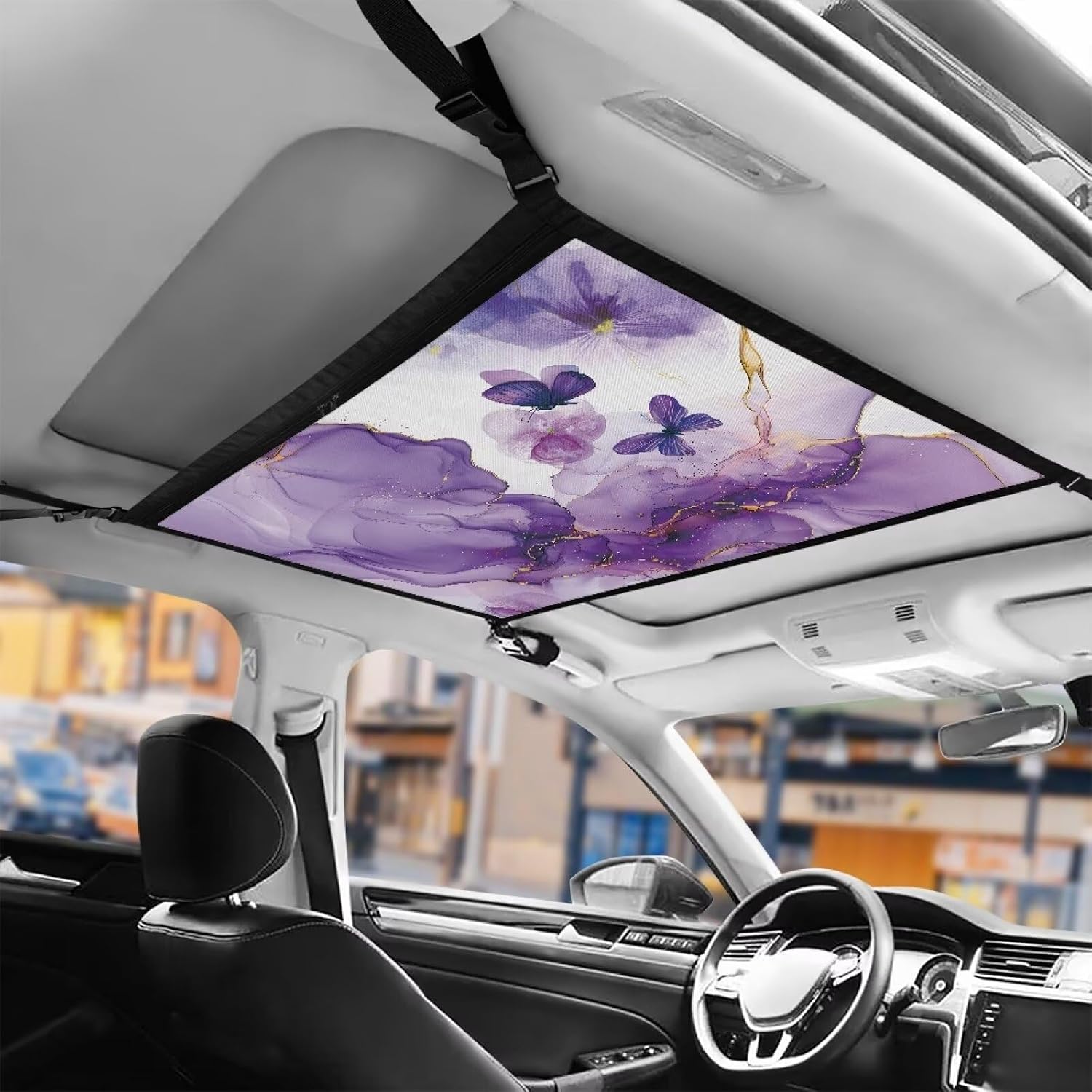 Tupalatus Purple Render Car Ceiling Cargo Net Pocket 31"x24" Universal Durable Adjustable Droop Less Storage Organizer Truck SUV Travel Long Road Trip Camping Interior Accessories