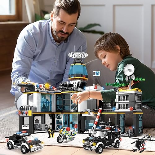 Miniatura 6 de Juego de bloques de construcción de la estación de policía de la ciudad, 1261 piezas de juguetes de construcción de la ciudad de policía con