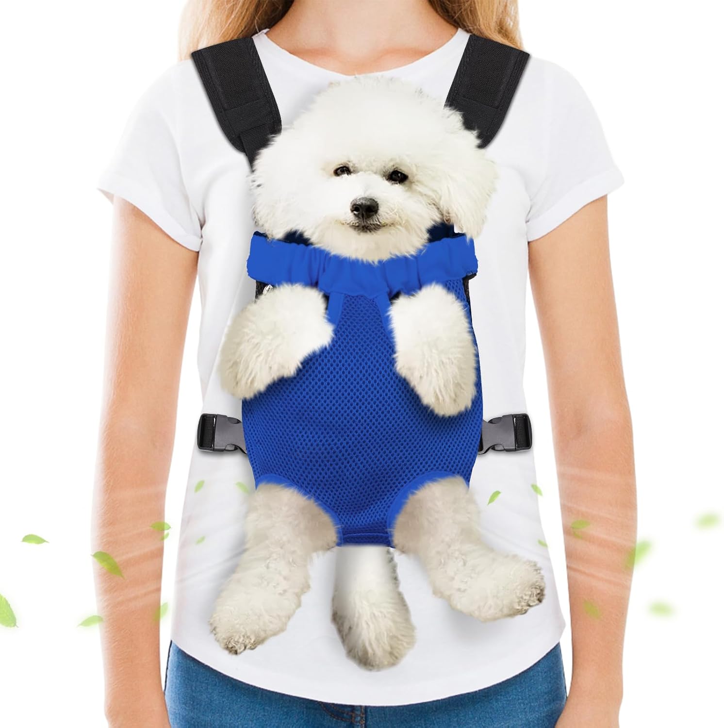 Pet Carrier Backpack, Hands-Free Adjustable Dog Front Carrier Legs Out & Easy-Fit Dog Backpack Carrier for Hiking Camping Traveling Cycling for Small Dogs and Rabbits (Medium, Blue)