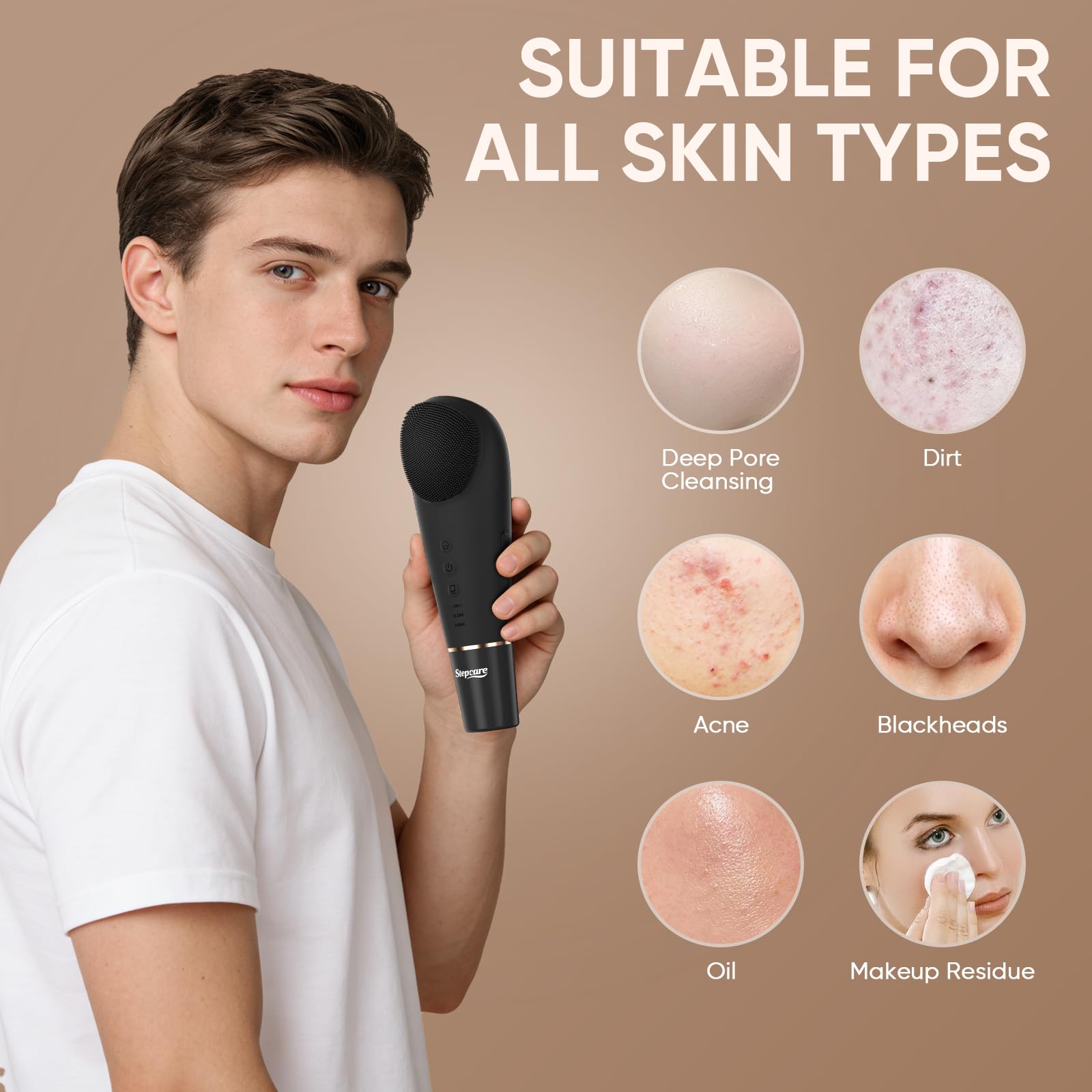 Cepillo de limpieza facial 2 en 1 y limpiador de piel, cepillo facial con 7 modos, cepillo de limpieza sónico impermeable para limpieza profunda, exfoliación suave y masaje, para todo tipo de piel