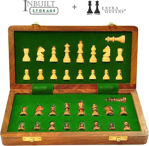 Miniatura 2 de PALM ROYAL HANDICRAFTS Juego de ajedrez magnético de madera de palisandro, 2 tablas plegables extra para reinas, juego de ajedrez portátil hecho a