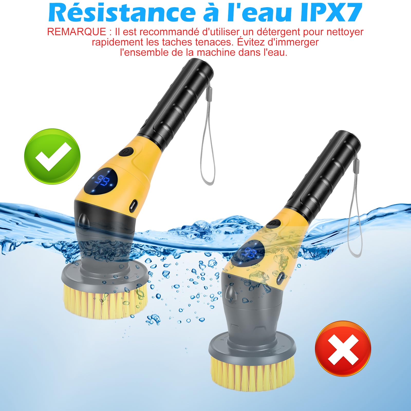 WADEO Brosse Électrique Rotative 17 Pièces - Kit de Nettoyage Multisurface avec 6 Types de Têtes et Poignée Réglable 360° - pour Salle de Bain, Carrelage, Sols, Cuisine, Voiture, Meubles