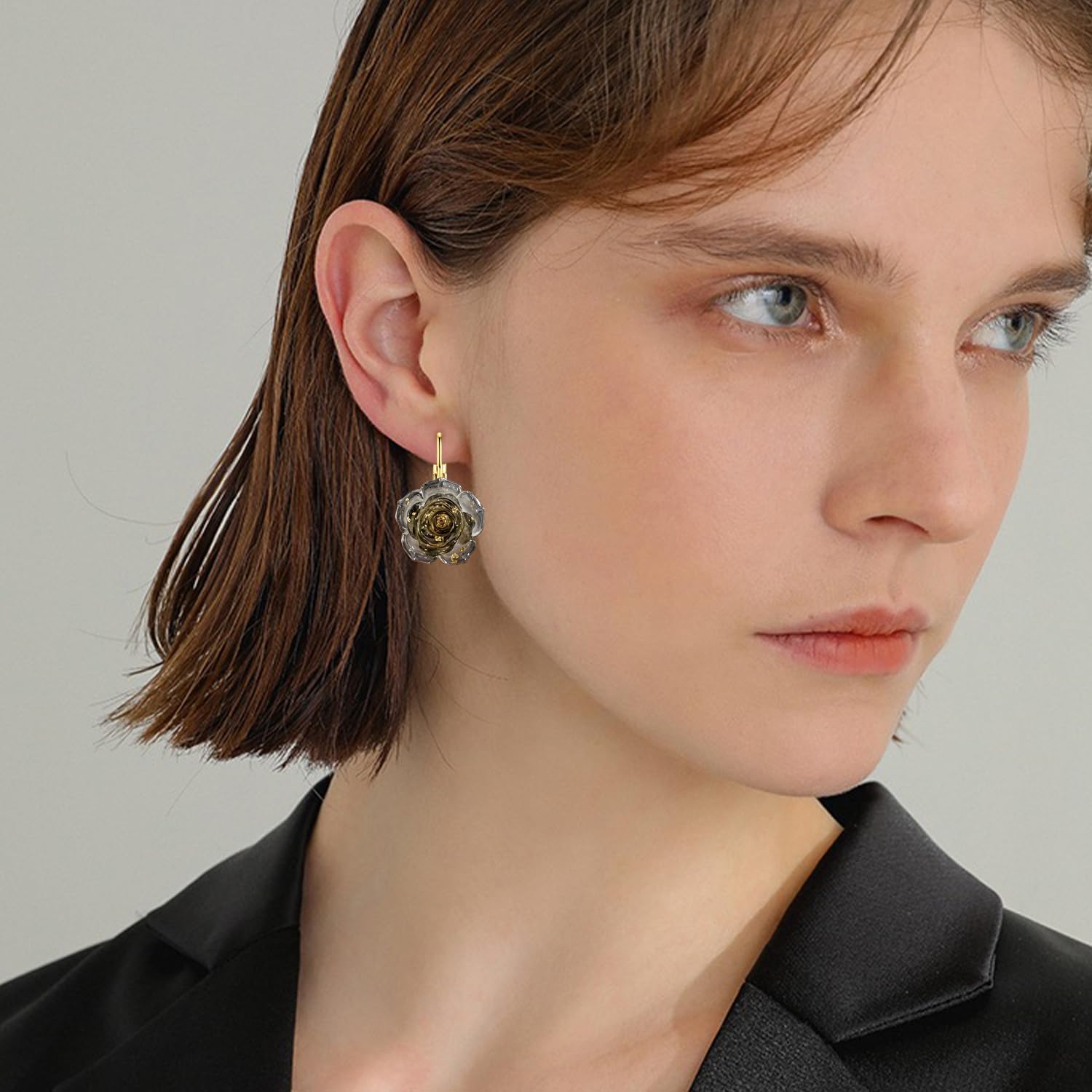 Bohemian Cute Sparkly Flower Leverback Earrings for Women Acrylic Rose Flower Floral Dangle Drop Earring - Image 2