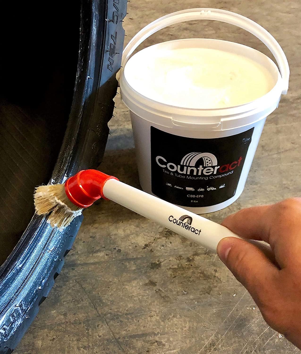 Counteract CBB-EP8KIT Euro Paste Tire/Tube 16lb Mounting Compound Bucket Kit with Brush, Petroleum-free Tire Changing Lube/Sealer for Trucks, Cars, Motorcycles, ATV, UTV, RV, Dirt Bikes, Made in USA